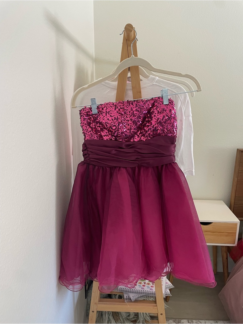 Girls' Strapless Sequin & Tulle Party Dress - Magenta “Speechless” Y2K -